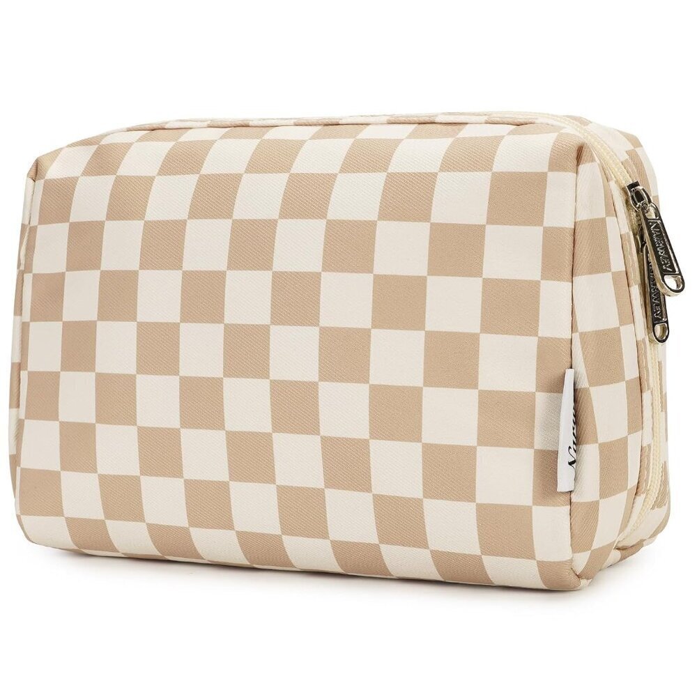Women Brown Large Makeup Bag Zipper Pouch Travel Cosmetic Organizer